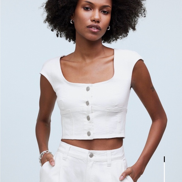 Madewell Tops - Madewell White Cropped Button-Front Square Neck Top